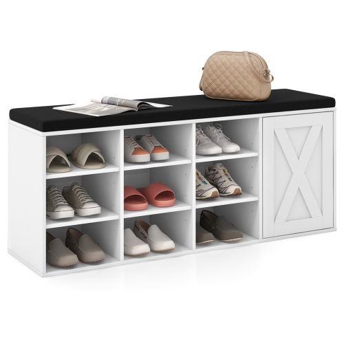 COSTWAY  Shoe Bench With Padded Cushion 9-Cube Adjustable Storage Shoe Rack