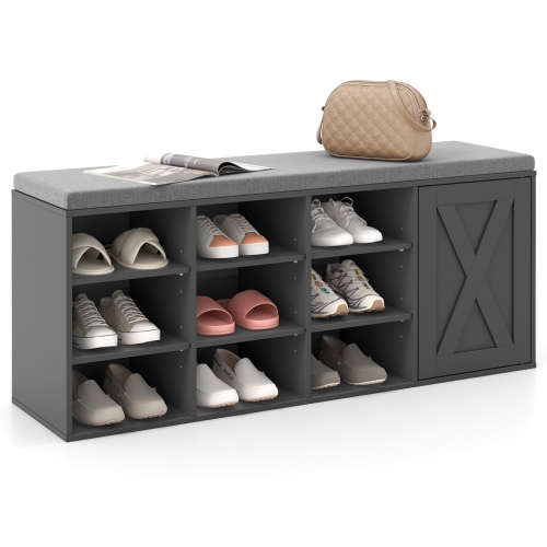 COSTWAY  Shoe Bench With Padded Cushion 9-Cube Adjustable Storage Shoe Rack