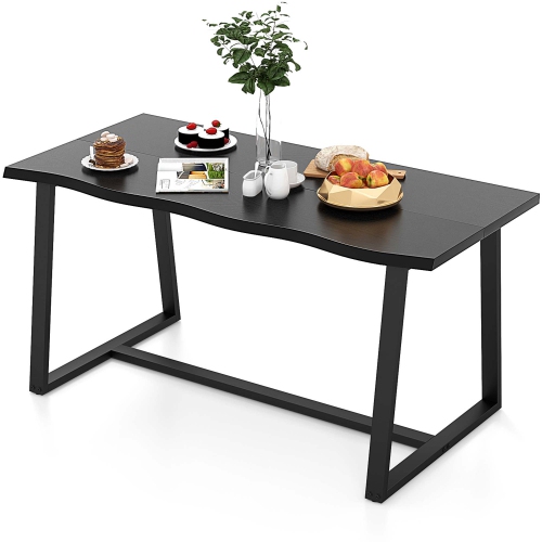 Grande table de salle à manger de 63 po de Costway pour 4-6&nbsp;personnes avec cadre en métal robuste Wavy Edge