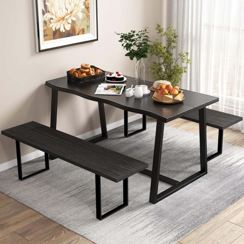 Grande table de salle à manger de 63 po de Costway pour 4-6 personnes avec cadre en métal robuste Wavy Edge