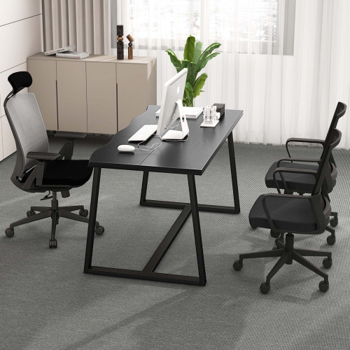 Grande table de salle à manger de 63 po de Costway pour 4-6 personnes avec cadre en métal robuste Wavy Edge