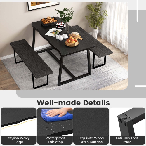 Grande table de salle à manger de 63 po de Costway pour 4-6 personnes avec cadre en métal robuste Wavy Edge