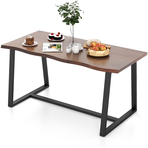 Grande table de salle à manger de 63 po de Costway pour 4-6&nbsp;personnes avec cadre en métal robuste Wavy Edge