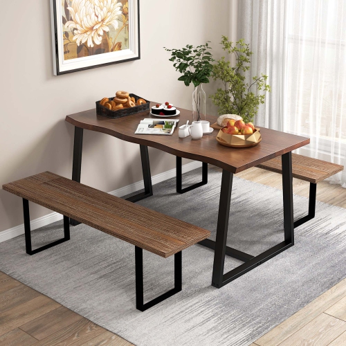 Costway 63" Large Dining Table for 4-6 People with Wavy Edge Heavy-duty Metal Frame