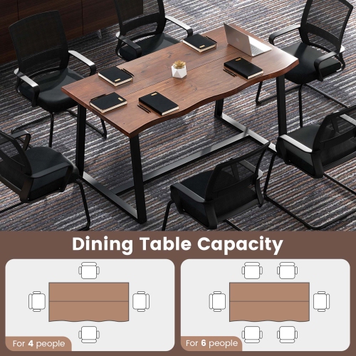 Costway 63" Large Dining Table for 4-6 People with Wavy Edge Heavy-duty Metal Frame
