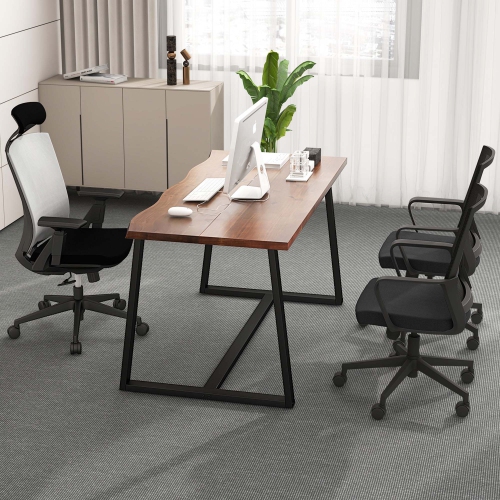 Costway 63" Large Dining Table for 4-6 People with Wavy Edge Heavy-duty Metal Frame