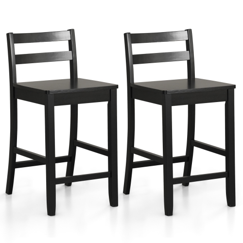 COSTWAY  24-Inch Wooden Bar Stools Set Of 2 With Ergonomic Backrest Counter Height Stools