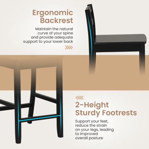 Costway 24-Inch Wooden Bar Stools Set of 2 with Ergonomic Backrest Counter Height Stools