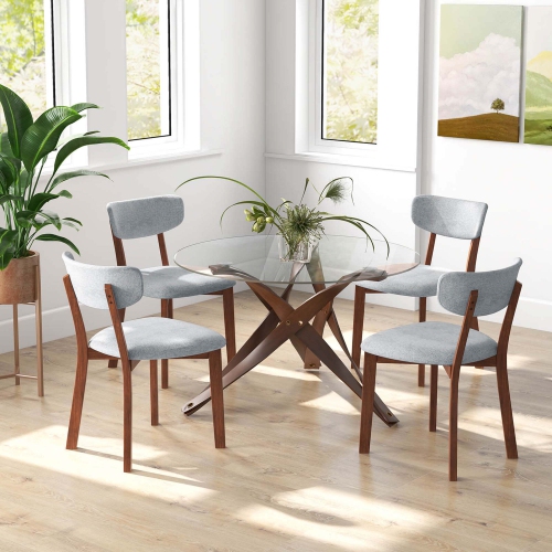 Costway Upholstered Dining Chairs Set of 4 with Solid Rubber Wood Frame, Curved Backrest