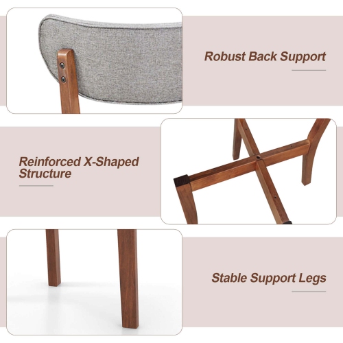 Costway Upholstered Dining Chairs Set of 4 with Solid Rubber Wood Frame, Curved Backrest