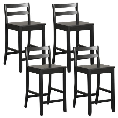 COSTWAY  24-Inch Wooden Bar Stools Set Of 4 With Ergonomic Backrest Counter Height Stools