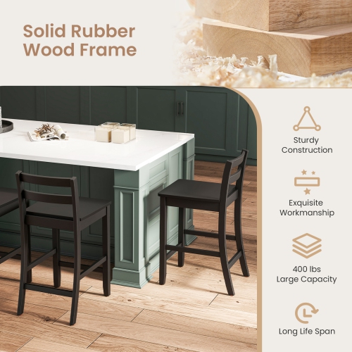 Ensemble de 4 tabourets de bar en bois de 24 po de Costway avec dossier ergonomique à hauteur de comptoir