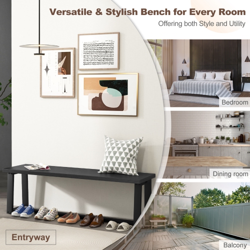 Costway 56.5"L Large Wood Dining Bench with Metal Frame Adjustable Footpads for Kitchen