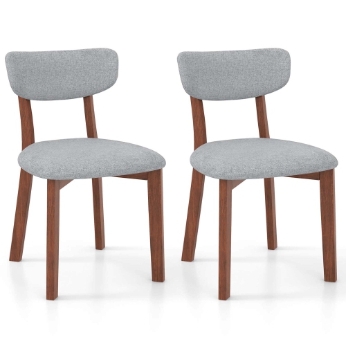 COSTWAY  2 PCs Upholstered Dining Chairs Set Of 2 With Solid Rubber Wood Frame, Curved Backrest