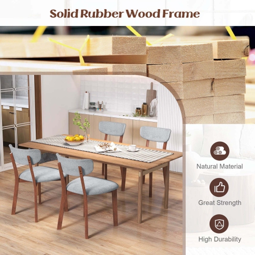 Costway 2 PCS Upholstered Dining Chairs Set of 2 with Solid Rubber Wood Frame, Curved Backrest