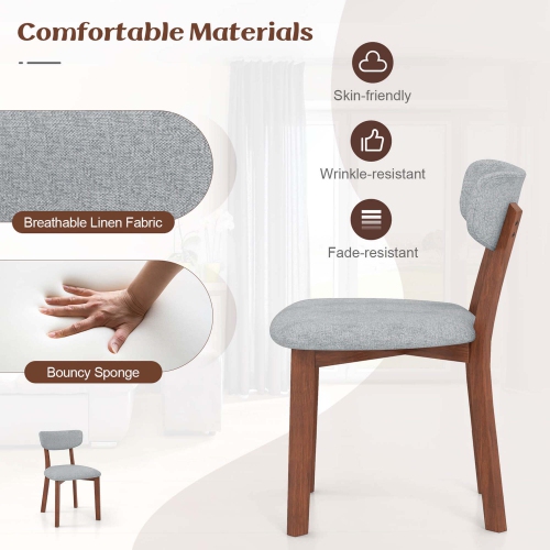 Costway 2 PCS Upholstered Dining Chairs Set of 2 with Solid Rubber Wood Frame, Curved Backrest