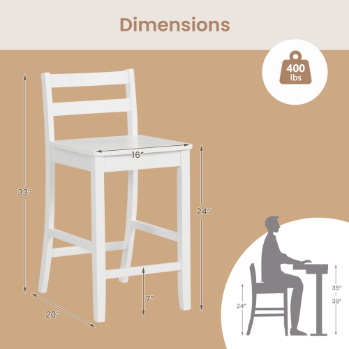 Costway 24-Inch Wooden Bar Stools Set of 2 with Ergonomic Backrest Counter Height Stools
