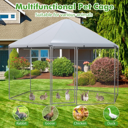Costway Large Walk-in Chicken Coop Heavy-Duty Galvanized Poultry Cage with Waterproof Cover