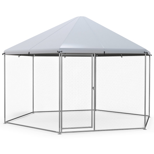 Costway Large Walk-in Chicken Coop Heavy-Duty Galvanized Poultry Cage with Waterproof Cover