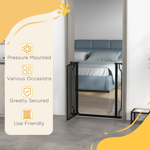 PawHut – barrière pour chiens très large de 30 à 34 po avec porte, double système de verrouillage, barrière facile à installer pour escalier, couloir