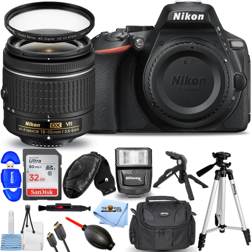Image 1 de 2.. Appareil photo reflex numérique D5600 de Nikon avec objectif VR 18-55&nbsp;mm + 32&nbsp;Go + flash + trépied