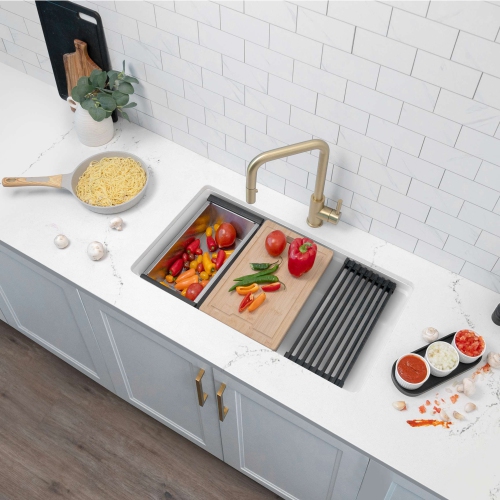 BOÎTE OUVERTE A – Évier de cuisine à un bol en granite composite blanc de 32&nbsp;po S-832WH