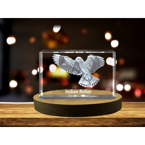 Image 1 of 6.. Indian Roller 3D Engraved Crystal Keepsake/Gift/Decor/Collectible/Souvenir