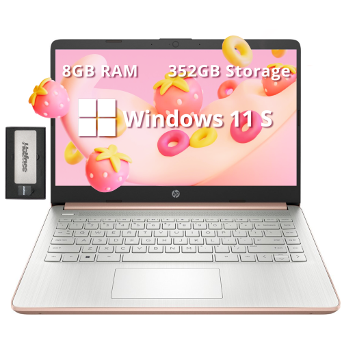 Image 1 de 9.. HP Premium Stream 14" HD BrightView Laptop, Intel Celeron N4120, 352GB Storage(64GB eMMC+288GB Docking Station Set), 8GB RAM, Intel UHD Graphics, 1