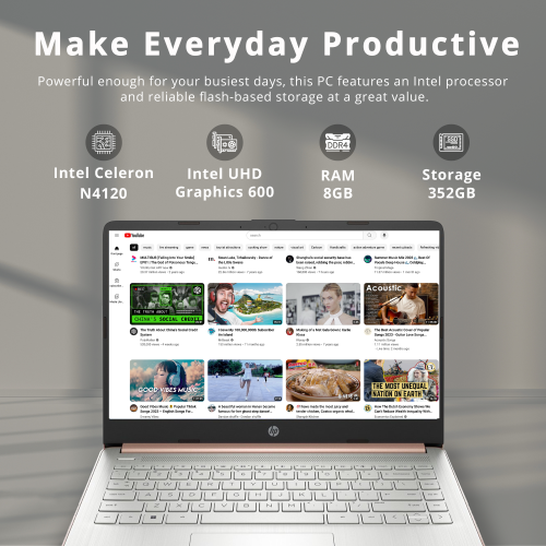 HP Premium Stream 14" HD BrightView Laptop, Intel Celeron N4120, 352GB Storage(64GB eMMC+288GB Docking Station Set), 8GB RAM, Intel UHD Graphics, 1