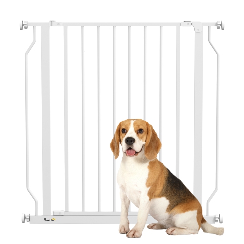 Image 1 de 9.. PawHut – très large barrière pour chiens de 30 à 34 po avec porte, double système de verrouillage, barrière facile à installer pour escaliers,