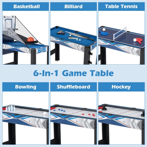 Costway 6-In-1 Combo Game Table with Basketball Billiards Ping Pong Hockey Shuffleboard