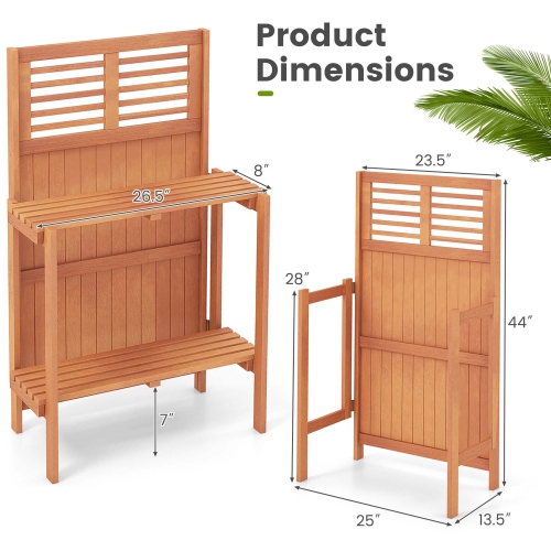 Banc de jardin étanche avec étagère de rangement ouverte à 2 niveaux en bois de Costway