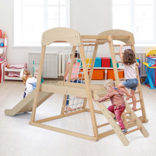 Ensemble de jeu d'escalade intérieur en bois 6-en-1 Jungle Gym de Costway pour enfants de 1 ans et plus