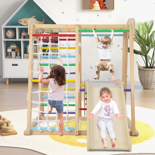Ensemble de jeu d'escalade intérieur en bois 6-en-1 Jungle Gym de Costway pour enfants de 1 ans et plus