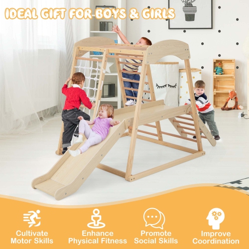 Ensemble de jeu d'escalade intérieur en bois 6-en-1 Jungle Gym de Costway pour enfants de 1 ans et plus