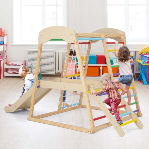 Ensemble de jeu d'escalade intérieur en bois 6-en-1 Jungle Gym de Costway pour enfants de 1 ans et plus