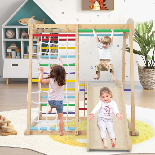 Ensemble de jeu d'escalade intérieur en bois 6-en-1 Jungle Gym de Costway pour enfants de 1 ans et plus