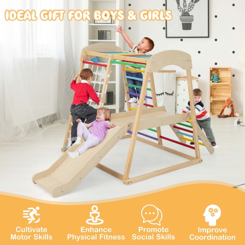 Ensemble de jeu d'escalade intérieur en bois 6-en-1 Jungle Gym de Costway pour enfants de 1 ans et plus