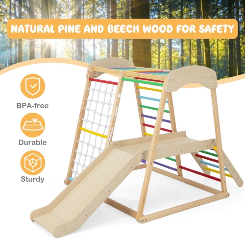 Ensemble de jeu d'escalade intérieur en bois 6-en-1 Jungle Gym de Costway pour enfants de 1 ans et plus
