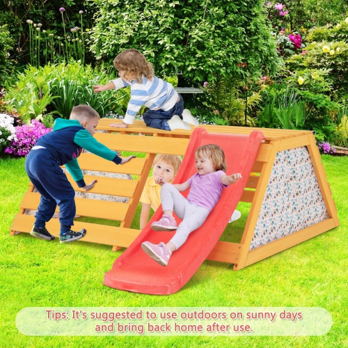 Costway 5-in-1 Indoor Jungle Gym Montessori Climbing Toys with Slide for Toddlers Wooden