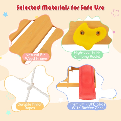 Costway 5-in-1 Indoor Jungle Gym Montessori Climbing Toys with Slide for Toddlers Wooden