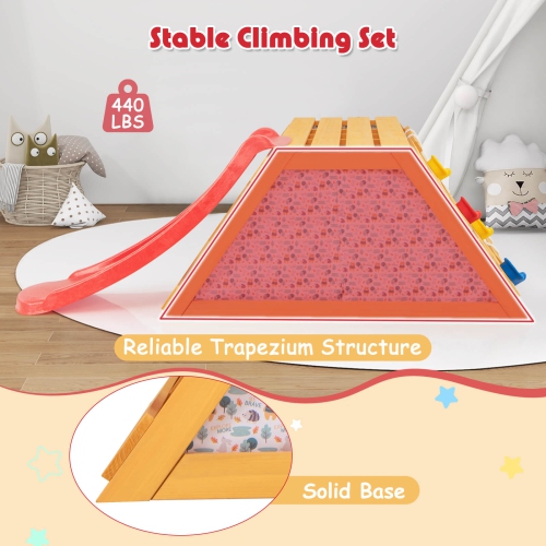 Costway 5-in-1 Indoor Jungle Gym Montessori Climbing Toys with Slide for Toddlers Wooden