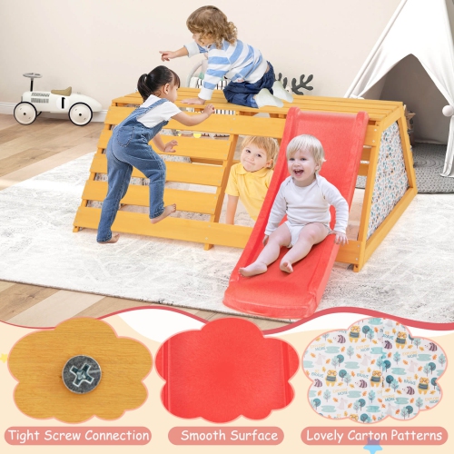 Costway 5-in-1 Indoor Jungle Gym Montessori Climbing Toys with Slide for Toddlers Wooden