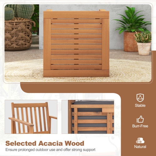 Ensemble de meubles de patio 3 pièces en bois d'acacia avec chaises et table basse avec coussins doux de Costway