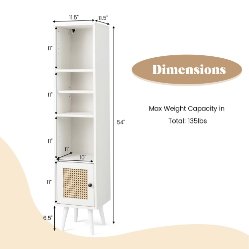 Costway Rattan Storage Cabinet Freestanding Slim Organizer Wood Display Rack Living Room