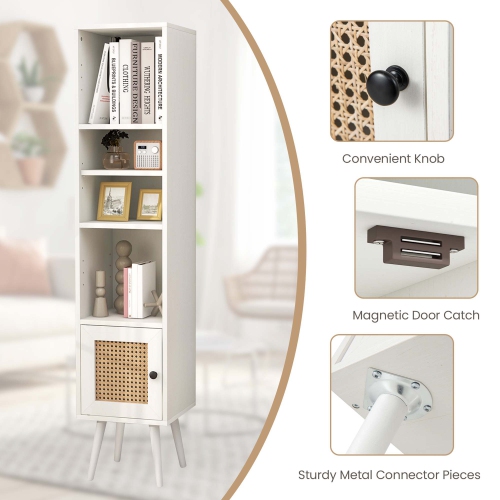 Costway Rattan Storage Cabinet Freestanding Slim Organizer Wood Display Rack Living Room