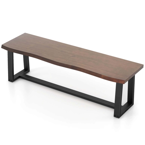 COSTWAY  56.5"l Large Table Bench Wood Dining Bench With Wavy Edge & Metal Frame