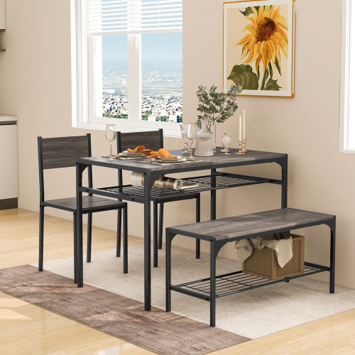 Costway Dining Table Set for 4 Rectangular Table with 2 Chairs, 1 Bench, Storage Racks Rustic