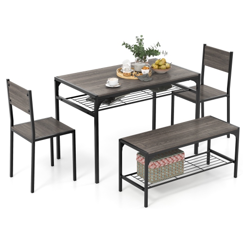 Costway Dining Table Set for 4 Rectangular Table with 2 Chairs, 1 Bench, Storage Racks Rustic