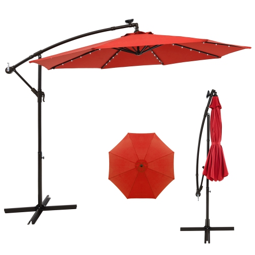 Costway 10 Ft Patio Solar LED Offset Umbrella 40 Lights Crank Cross Base